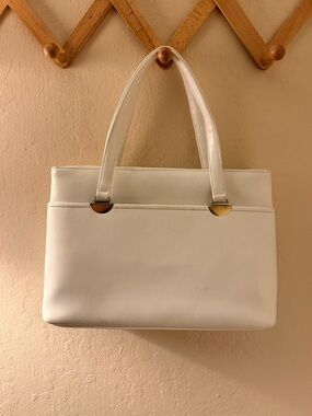JR Florida USA Classic White Leather Tote Bag with Gold Accents